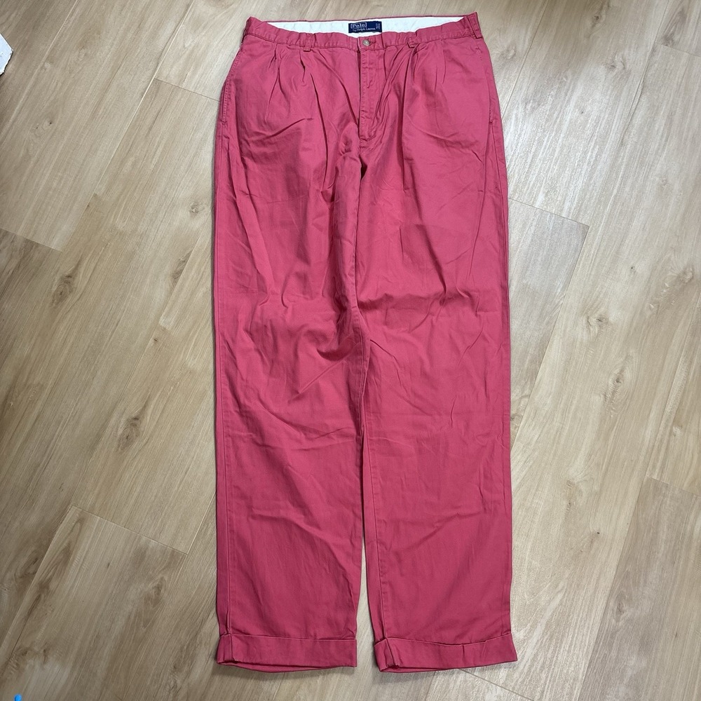 Vintage Polo Ralph Lauren Men Pleated Cuffed Pants 38x34 Nantucket Red Old Money